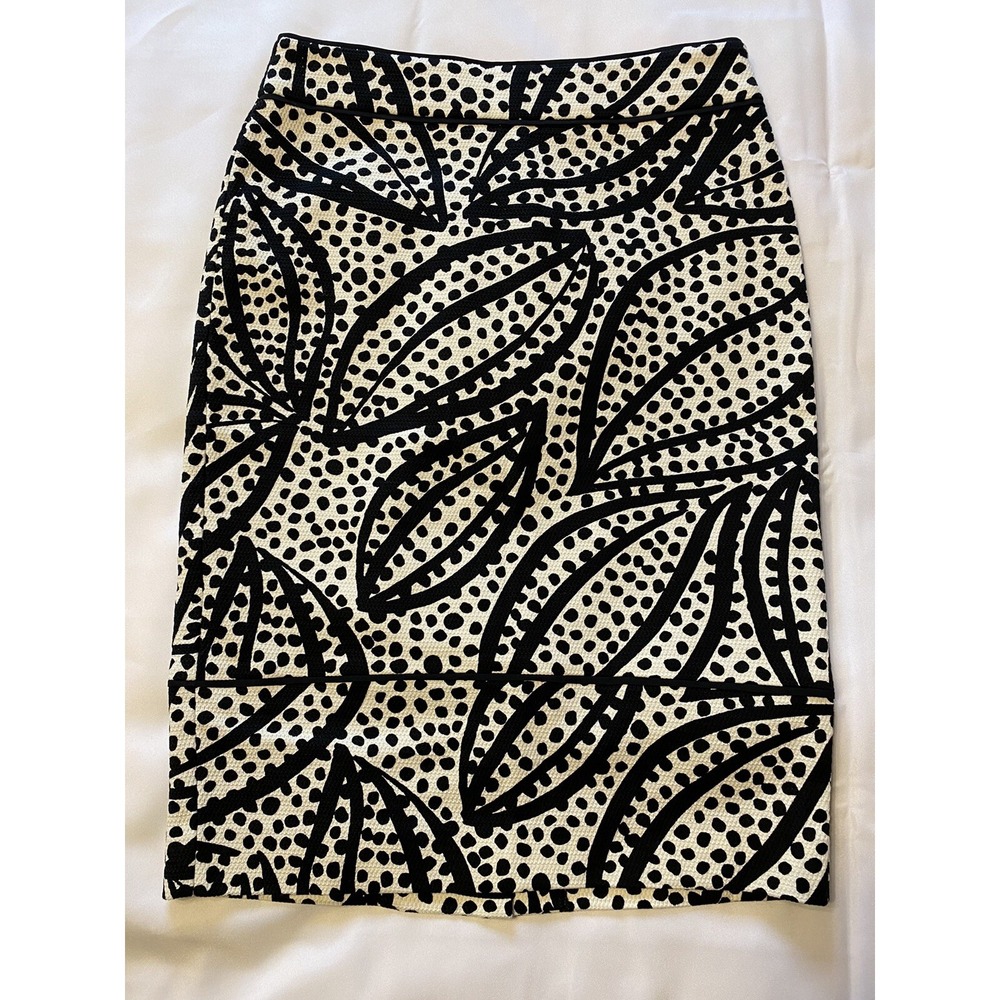 Ann Taylor Black White Abstract Leaf Dot Print Pencil Skirt 433890 Size 4